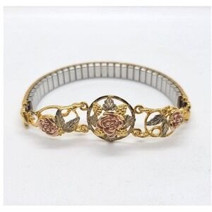 Vintage 1970's Stamper 10KP Black Hills Gold Bracelet Rare‎ USA Rose Expansion
